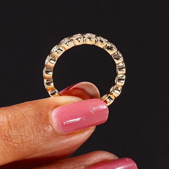 18K Yellow Gold Diamond Lab Grown Full Eternity 2.2mm Wedding Band Round Cut - Picture 6 of 8